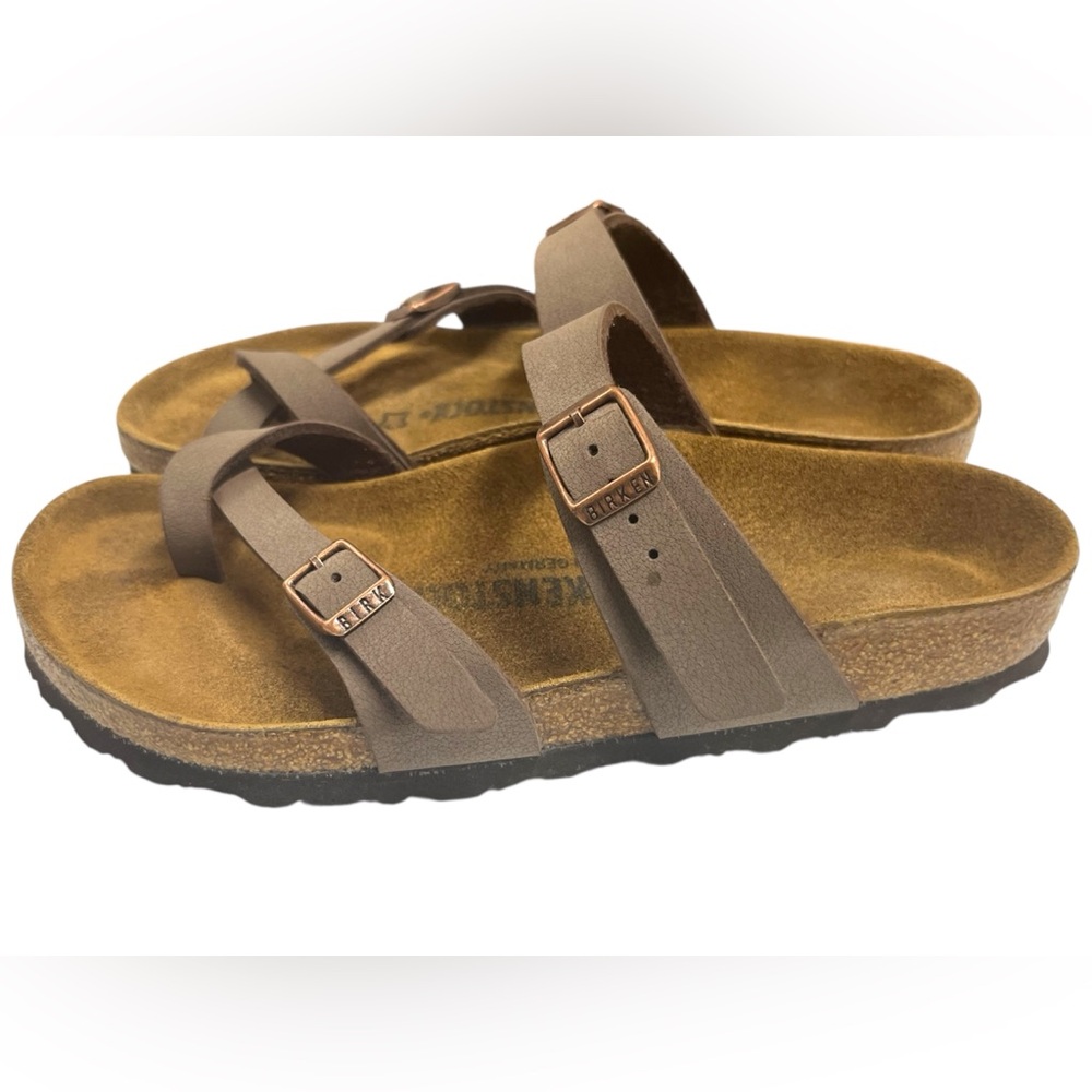 Birkenstock Mayari Sandals Womens 37 US 6-6.5 Mocha Brown Birkibuc Toe Loop